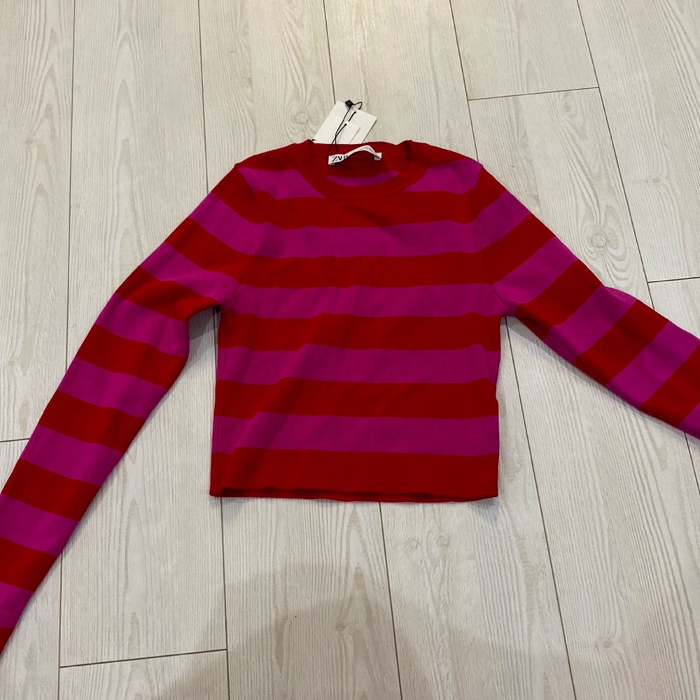 Zara Red and Pink Striped long sleeve top